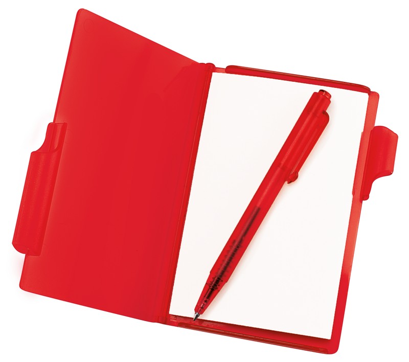 BLOCK DE NOTAS CON BOLÍGRAFO ROJO